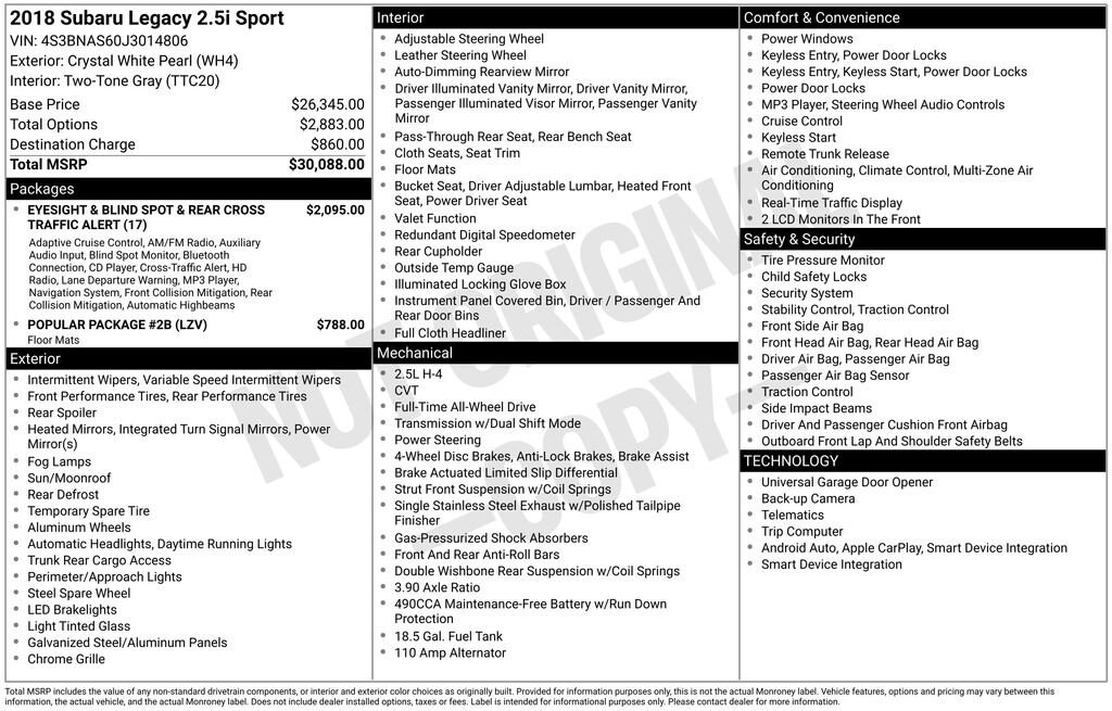 Used 2018 Subaru Legacy Sport