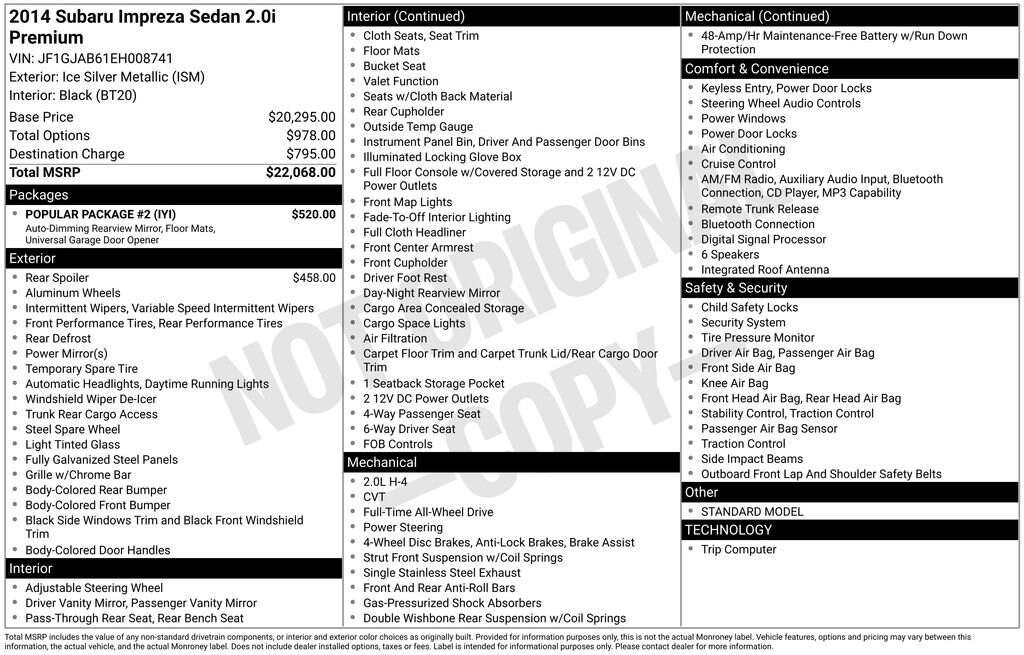 Used 2014 Subaru Impreza Sedan Premium