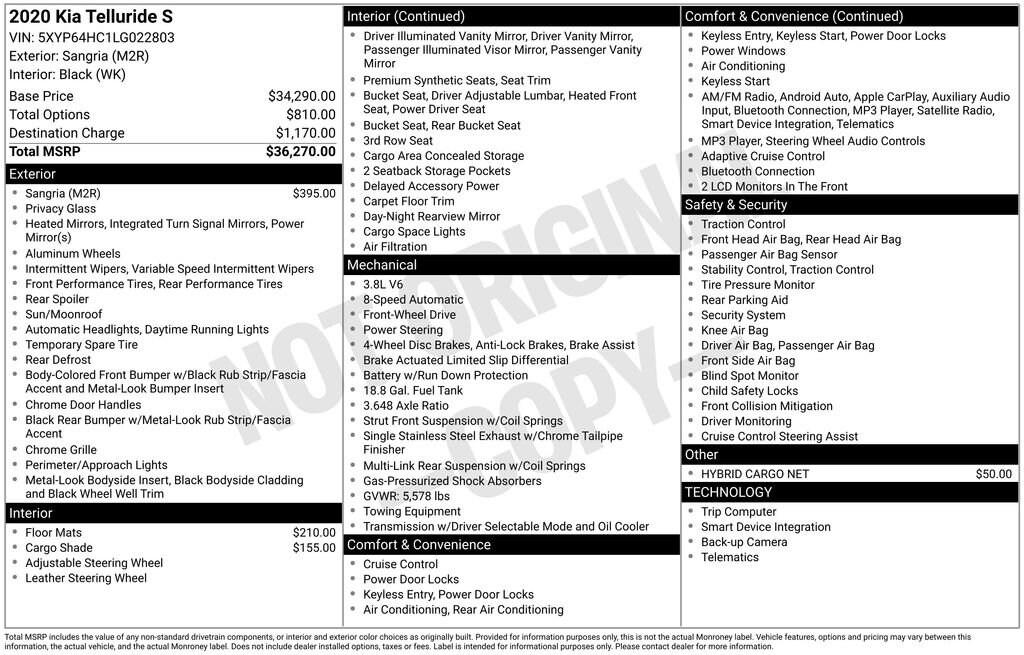 Used 2020 Kia Telluride S