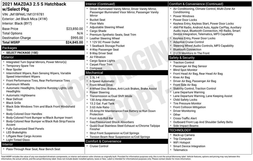 Used 2021 Mazda Mazda3 Hatchback Select