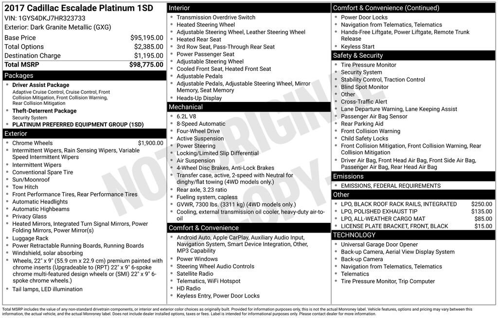 Used 2017 CADILLAC Escalade Platinum SUV