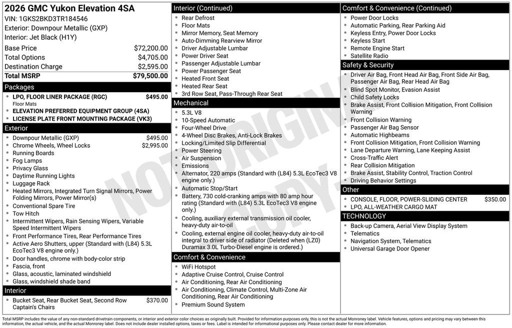 New 2026 GMC Yukon Elevation SUV