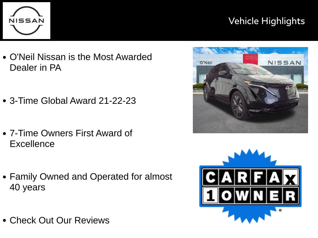Certified 2025 Nissan ARIYA Platinum+ with VIN JN8DF0CH1SM760682 for sale in Warminster, PA