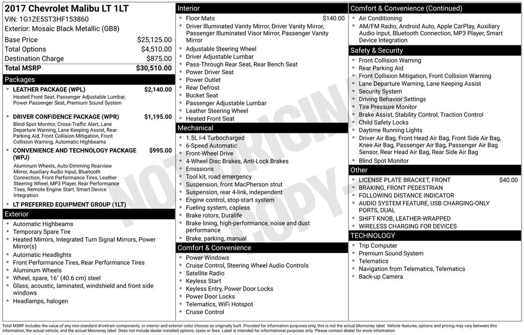 Used 2017 Chevrolet Malibu LT Sedan