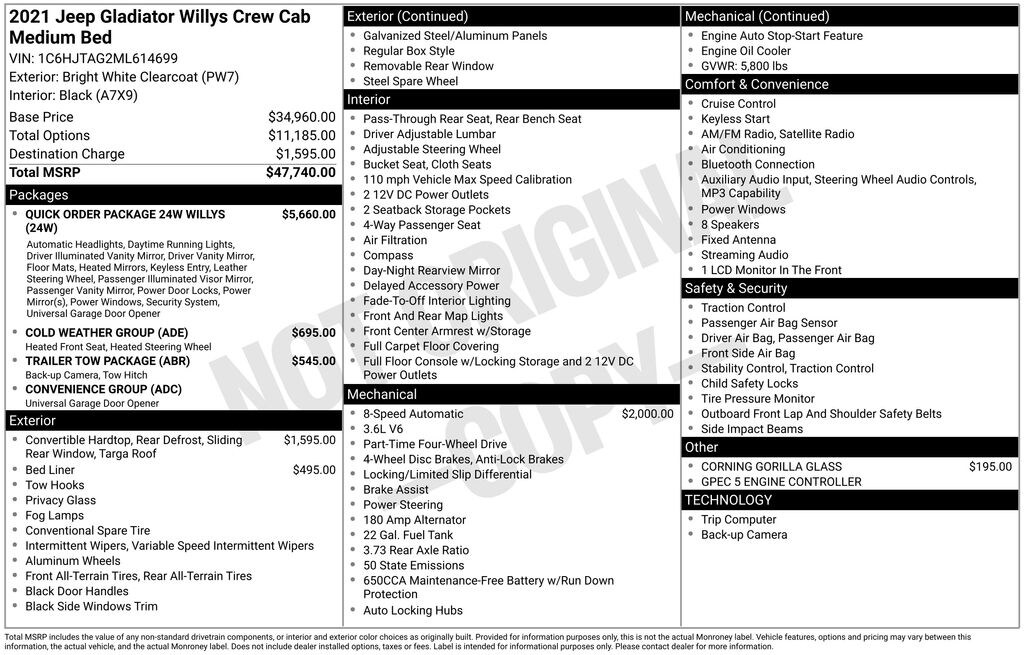 Used 2021 Jeep Gladiator Willys Truck
