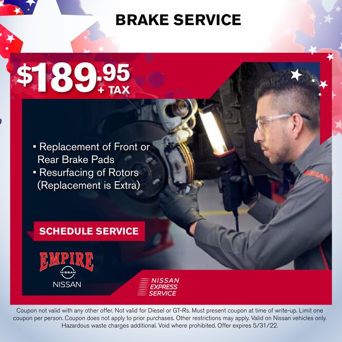 Brake Service for $189.95 + tax;