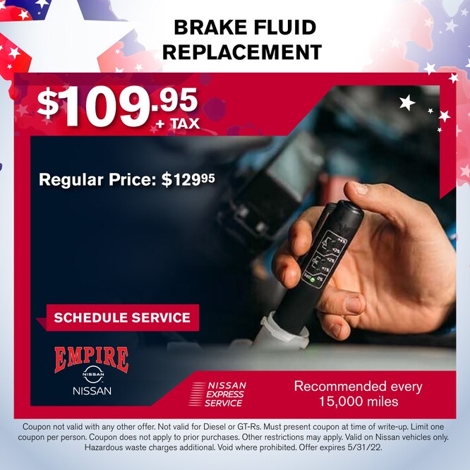 Brake Fluid Replacement for $109.95 + tax;