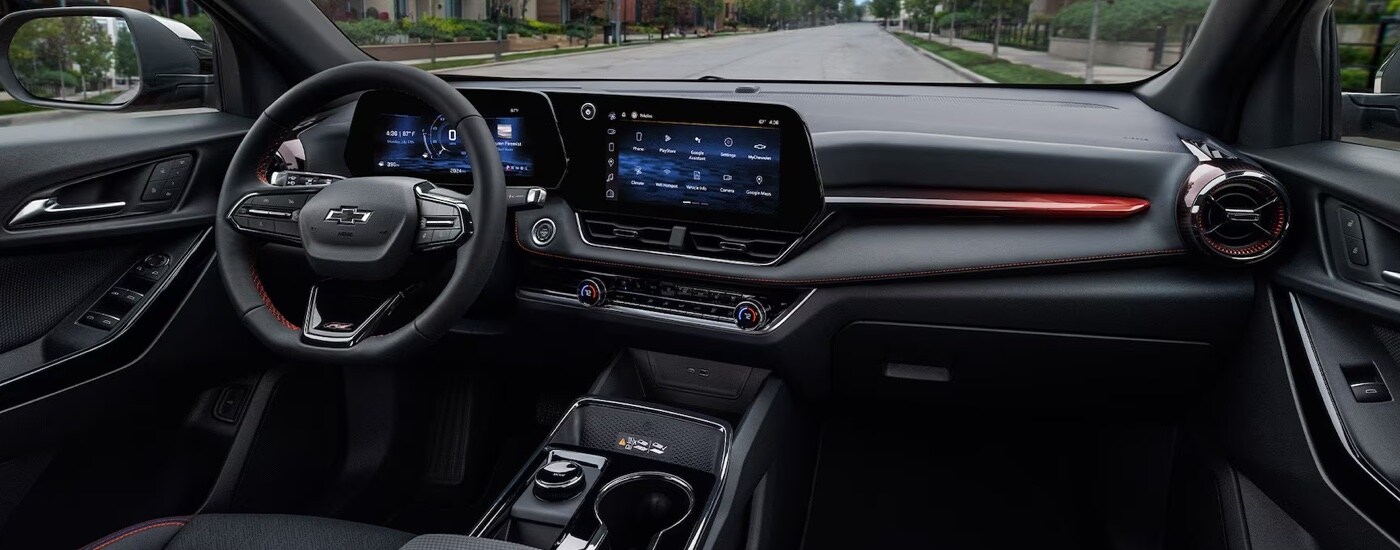 Chevy%20Equinox%20for%20Sale%20in%20Marlow%20Heights%20-%202025%20Chevy%20Equinox%20-%20Interior.jpeg The red and black interior of a 2025 Chevy Equinox RS for sale in Marlow Heights.