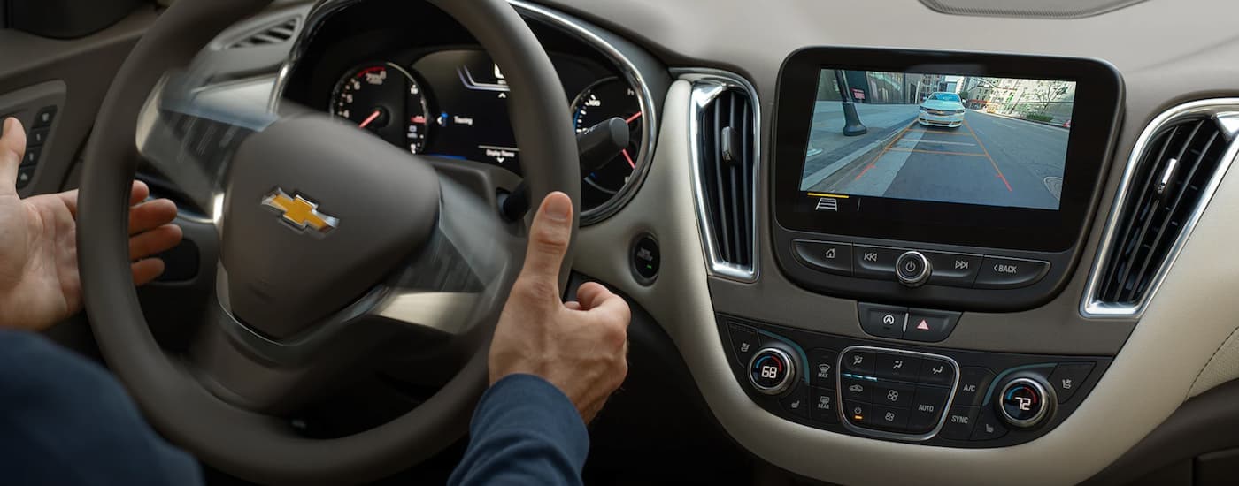 A close up of the backup camera display in a 2023 Chevy Malibu.