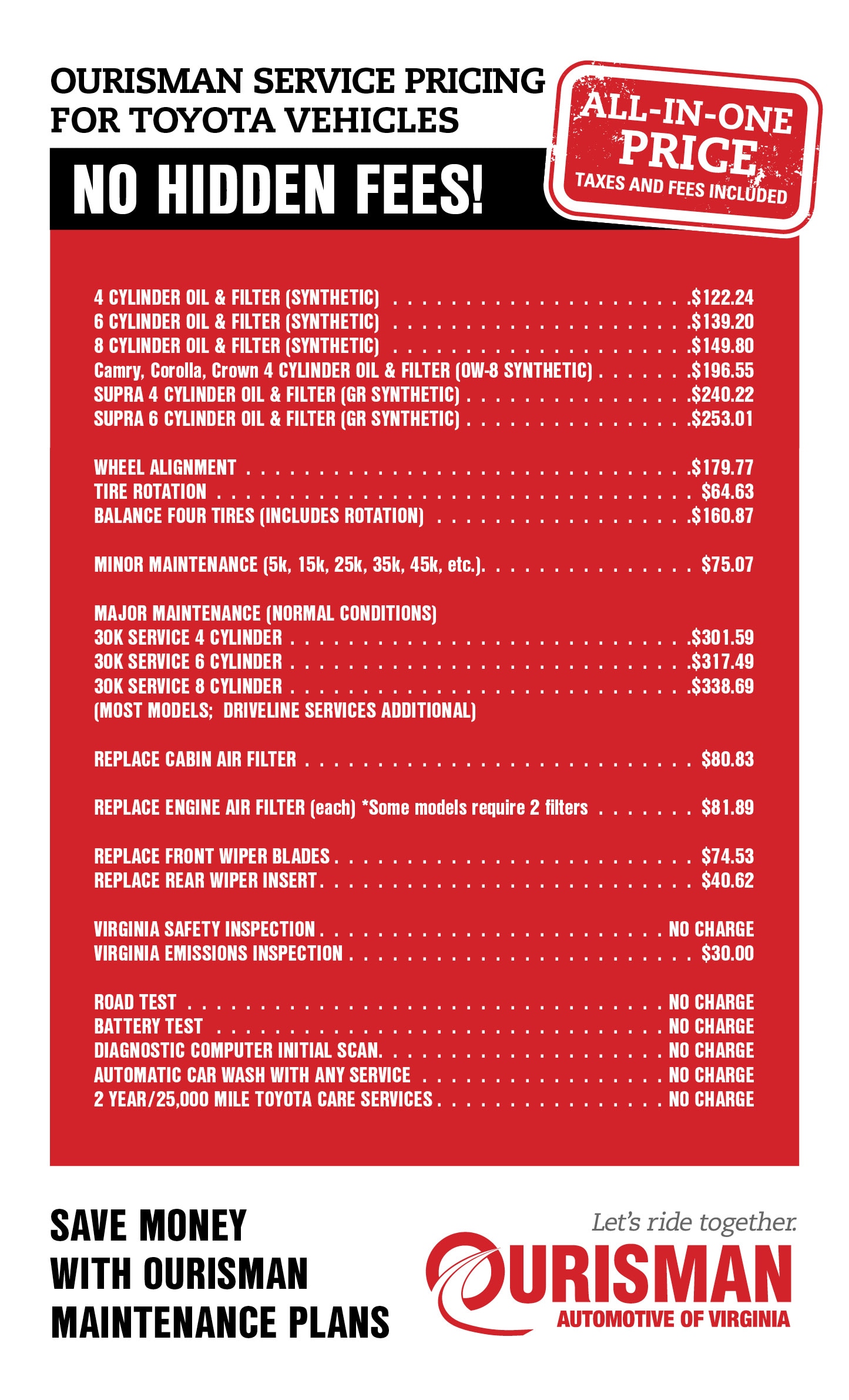 Ourisman Final Service Pricing