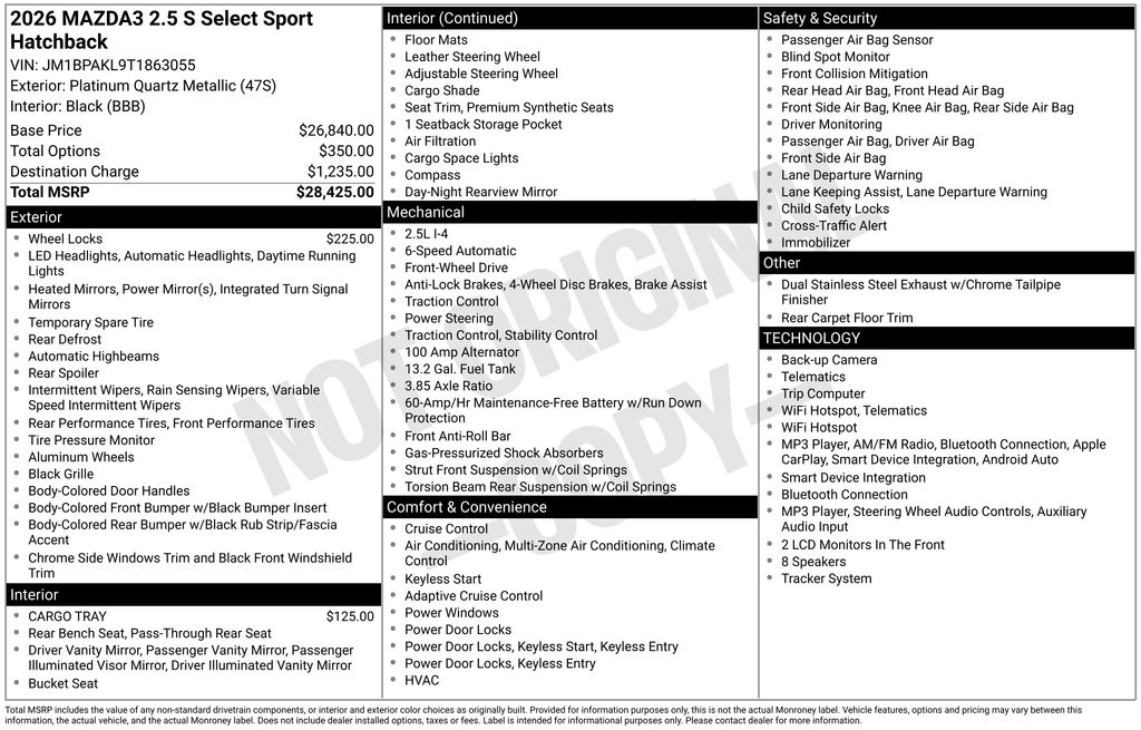 Certified 2026 Mazda Mazda3 Hatchback 2.5 S Select Sport Hatchback
