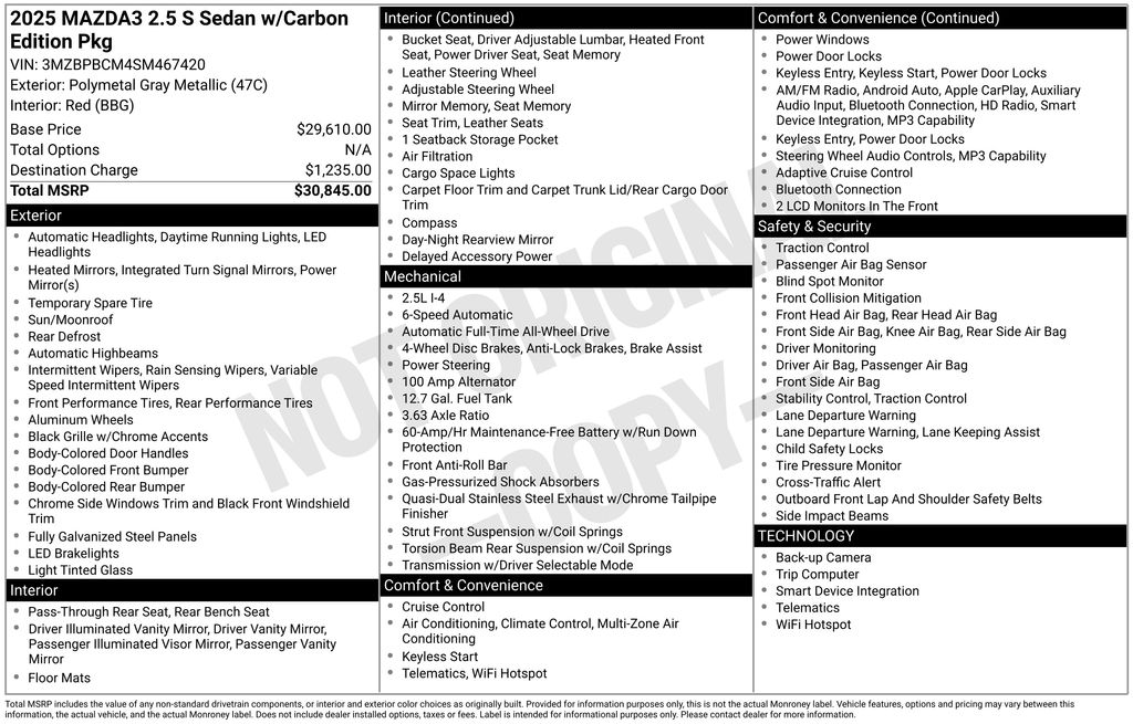 Used 2025 Mazda Mazda3 Sedan 2.5 S Carbon Edition Sedan