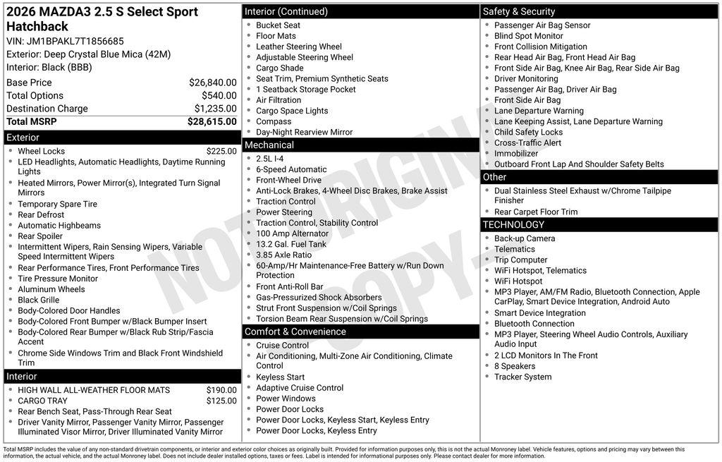 Certified 2026 Mazda Mazda3 Hatchback 2.5 S Select Sport Hatchback