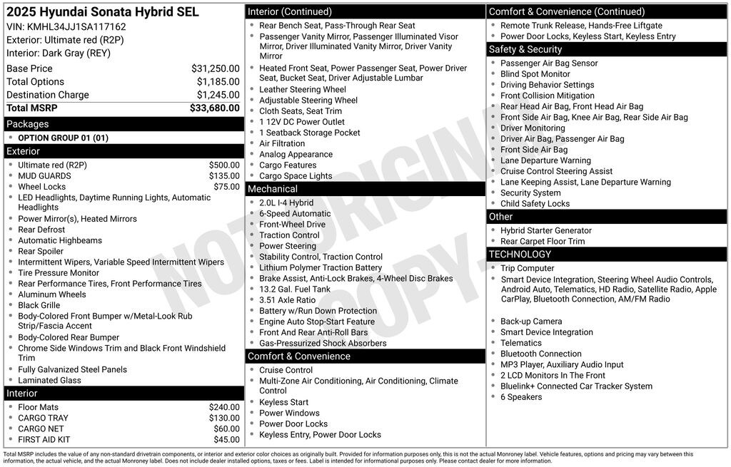 Certified 2025 Hyundai Sonata Hybrid SEL Sedan