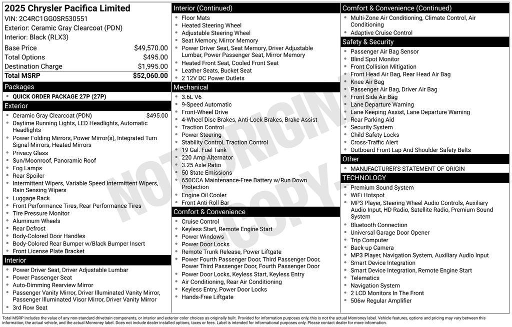 Used 2025 Chrysler Pacifica Limited Van Passenger Van