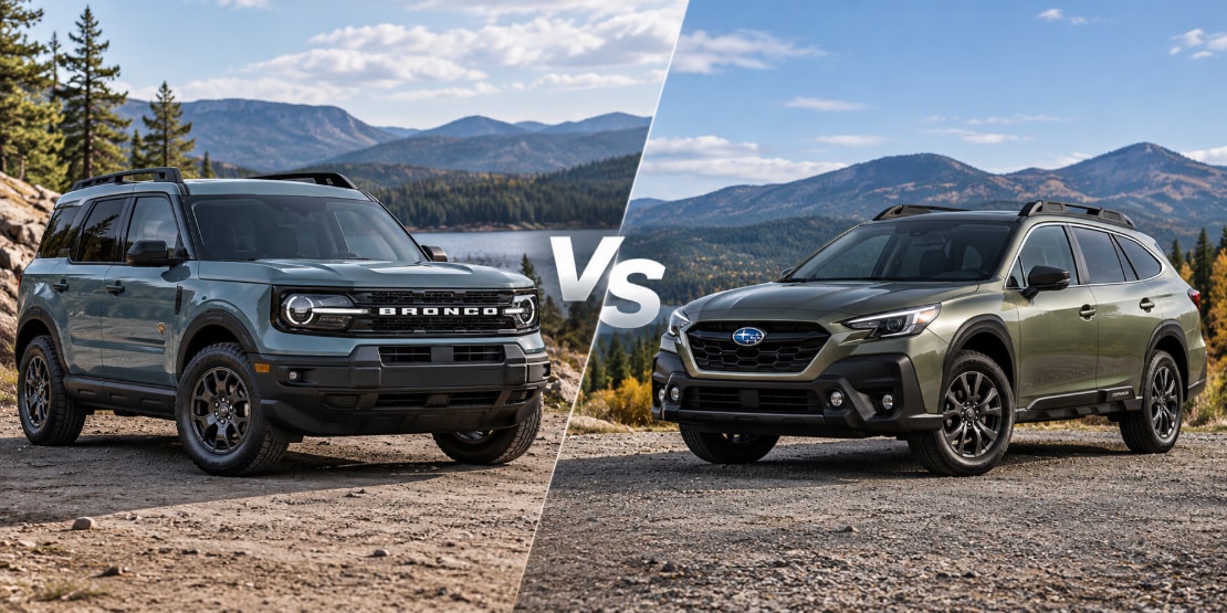 Ford Bronco Sport vs. Subaru Outback side-by-side SUV comparison.