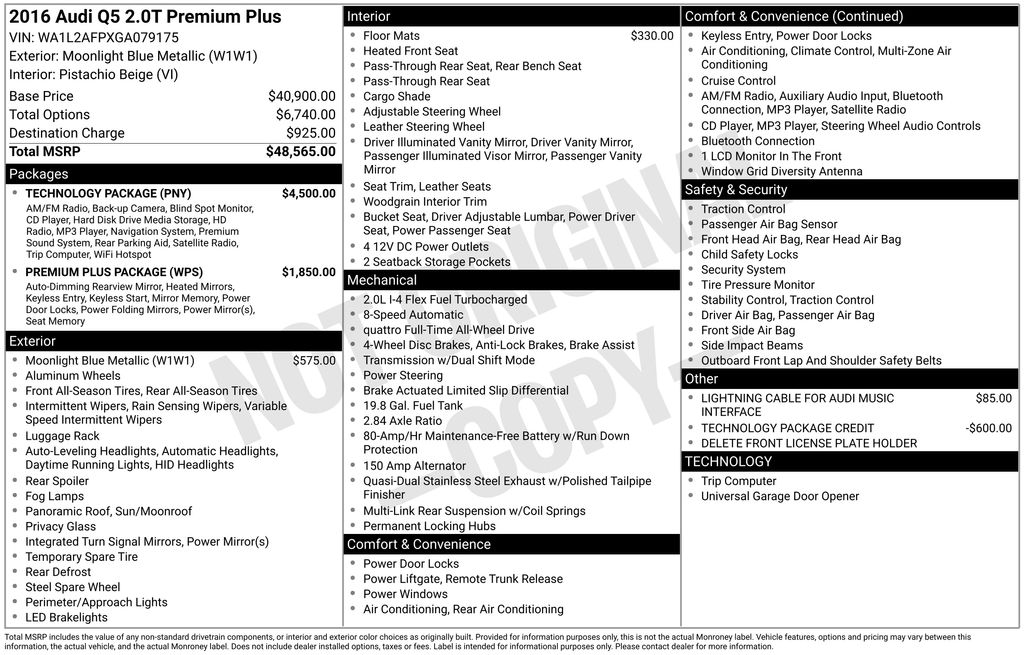 Used 2016 Audi Q5 Premium Plus with VIN WA1L2AFPXGA079175 for sale in Philadelphia, PA