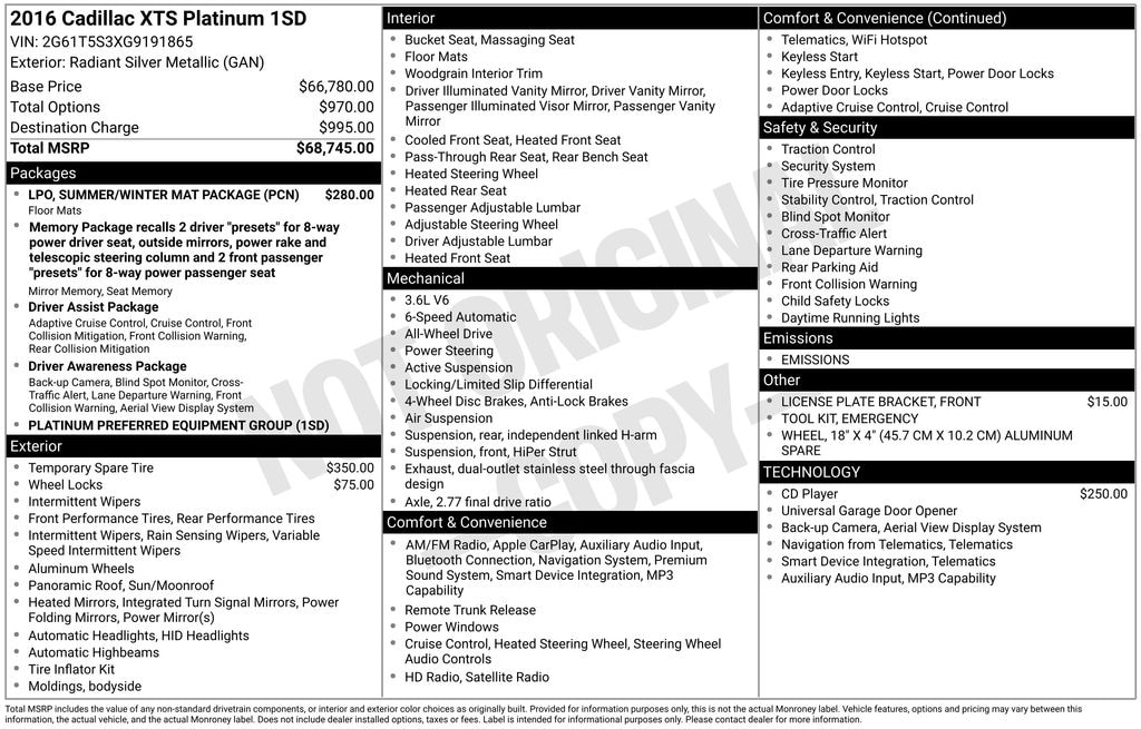 Used 2016 CADILLAC XTS Platinum Sedan