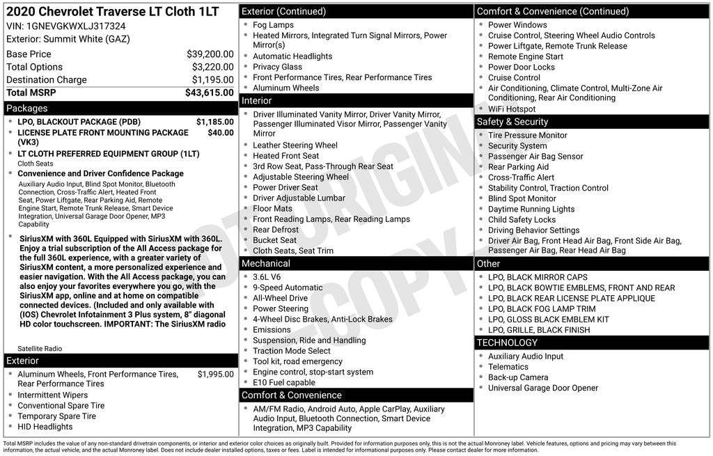 Certified 2020 Chevrolet Traverse LT Cloth w/1LT SUV