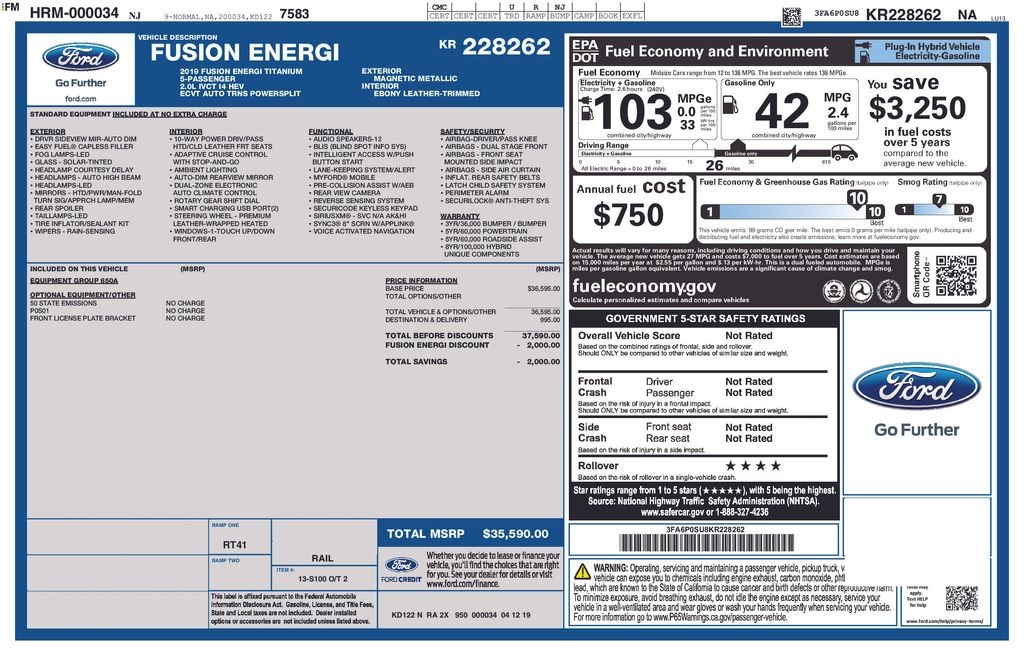 Used 2019 Ford Fusion Energi Titanium Sedan
