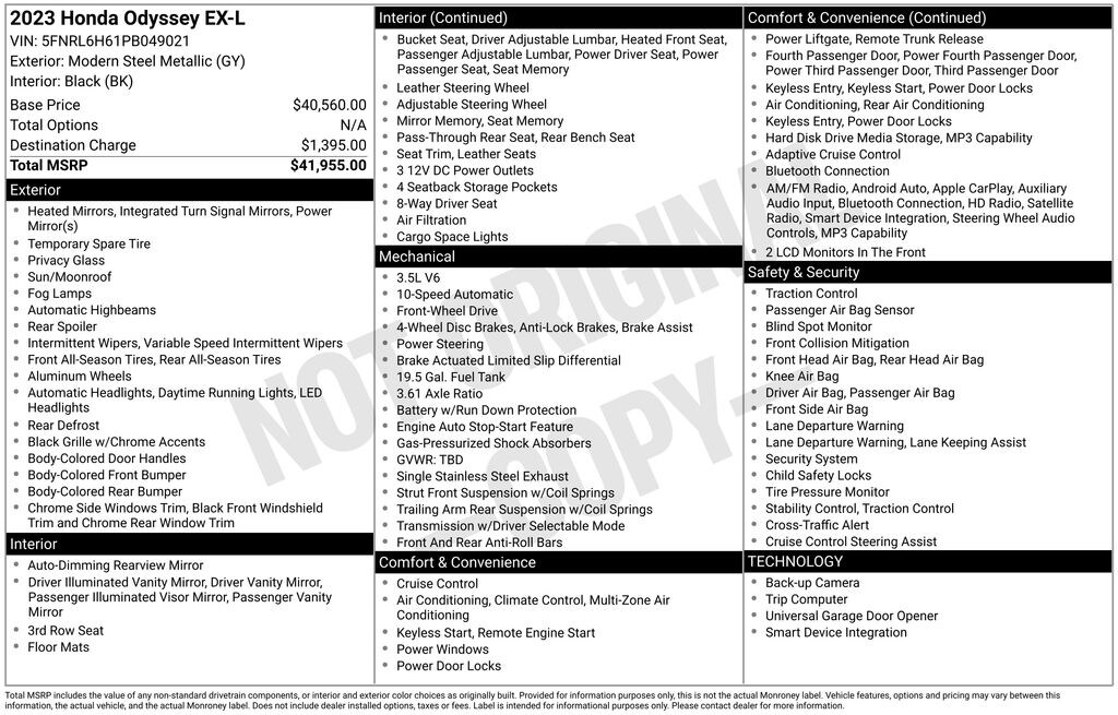Certified 2023 Honda Odyssey EX-L Van