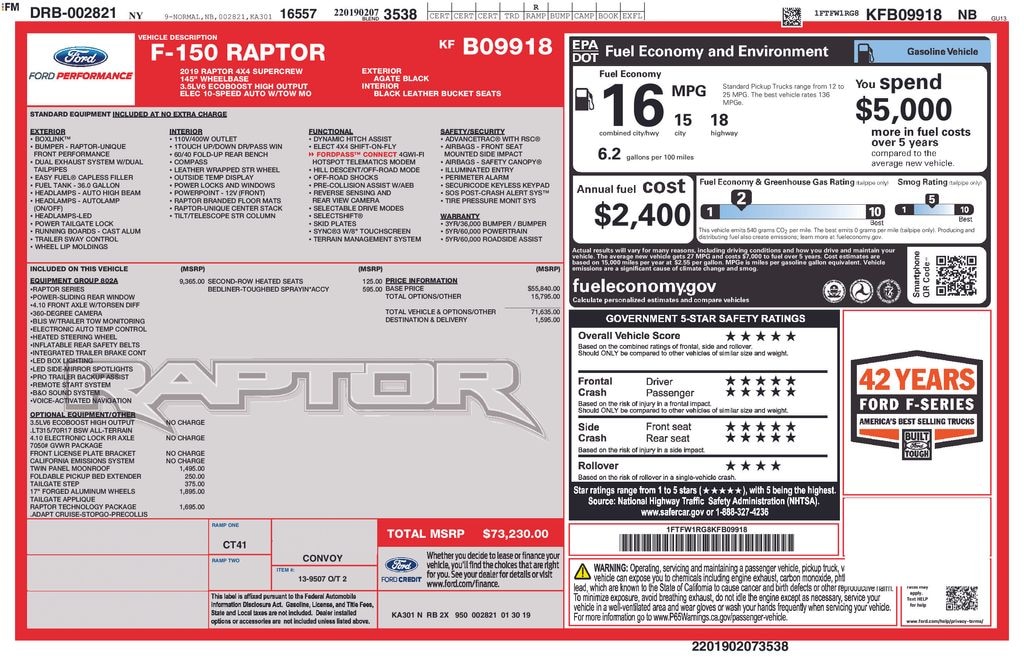 Certified 2019 Ford F-150 Raptor Truck SuperCrew Cab