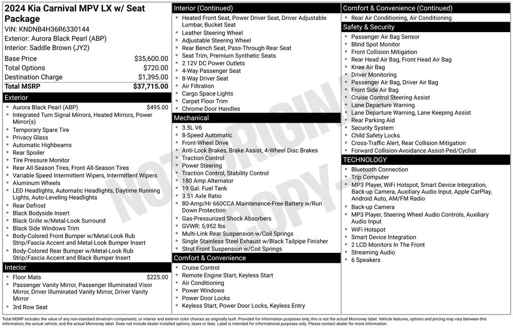 Used 2024 Kia Carnival LX Seat Package MPV