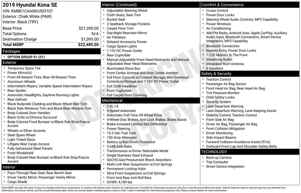 Used 2019 Hyundai Kona SE SUV