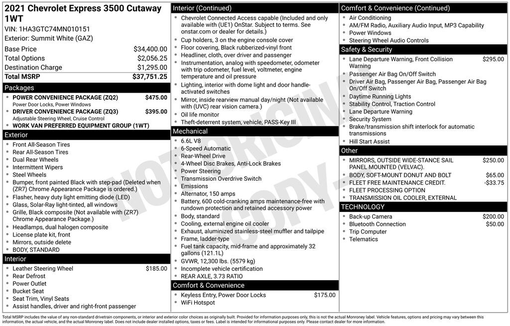 Used 2021 Chevrolet Express Cutaway Work Van Truck