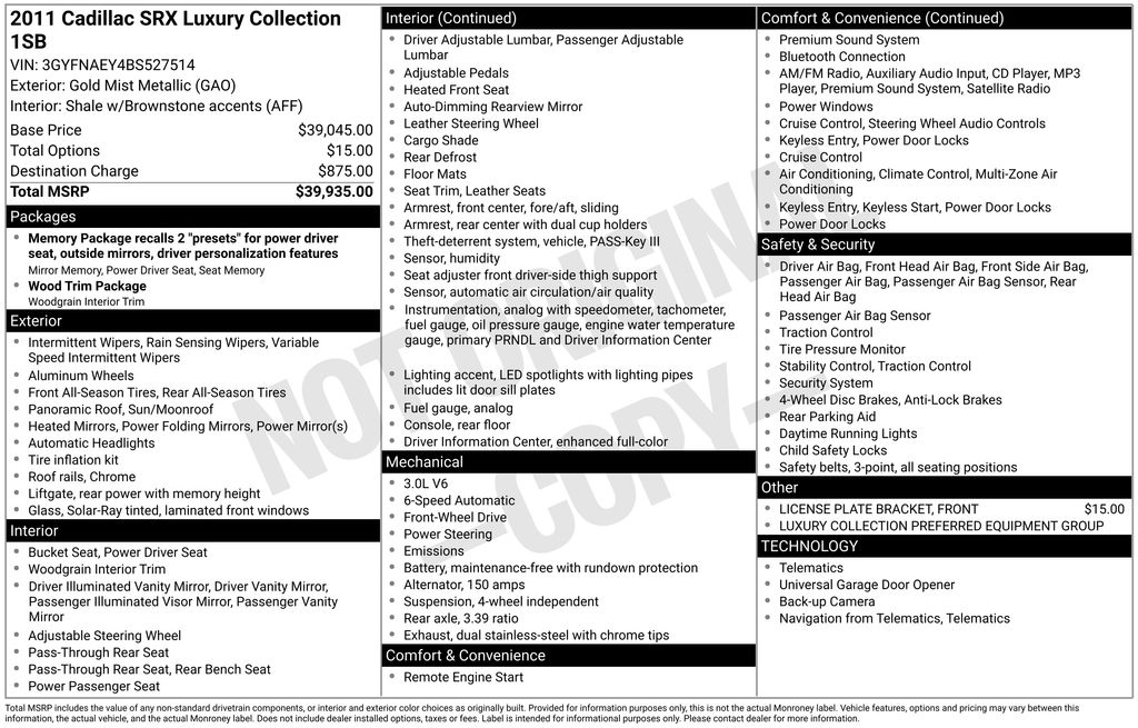 Used 2011 Cadillac SRX Luxury Collection with VIN 3GYFNAEY4BS527514 for sale in Philadelphia, PA