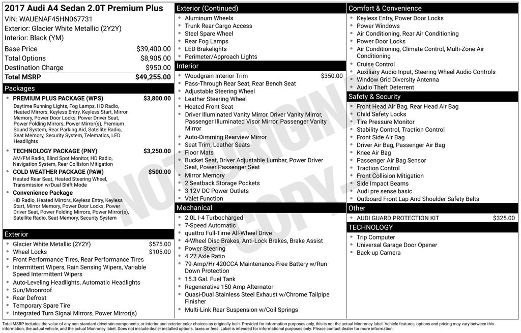 Used 2017 Audi A4 Premium Plus with VIN WAUENAF45HN067731 for sale in Philadelphia, PA