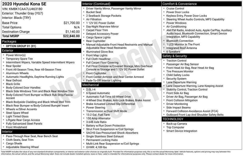 Used 2020 Hyundai Kona SE SUV