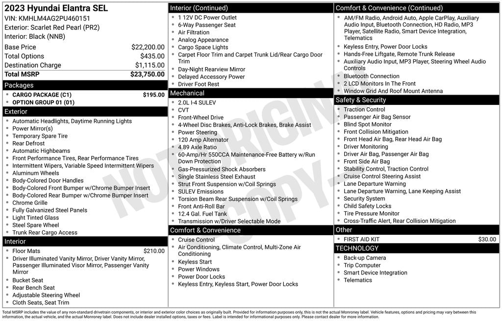 Used 2023 Hyundai Elantra SEL Sedan