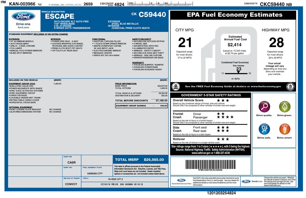 Used 2012 Ford Escape XLT with VIN 1FMCU0D79CKC59440 for sale in Philadelphia, PA
