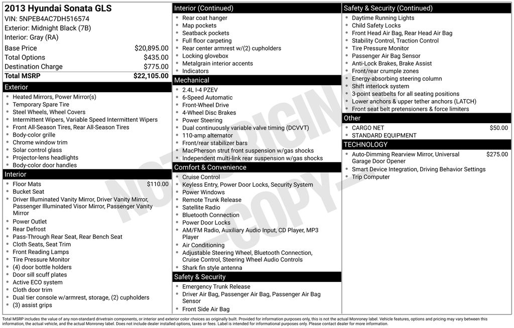 Used 2013 Hyundai Sonata GLS with VIN 5NPEB4AC7DH516574 for sale in Philadelphia, PA