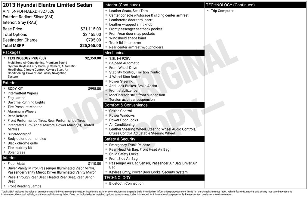 Used 2013 Hyundai Elantra Limited with VIN 5NPDH4AEXDH327526 for sale in Philadelphia, PA