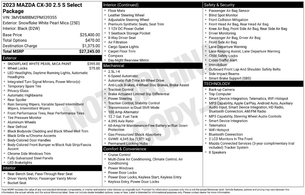Certified 2023 Mazda CX-30 2.5 S Select Package SUV
