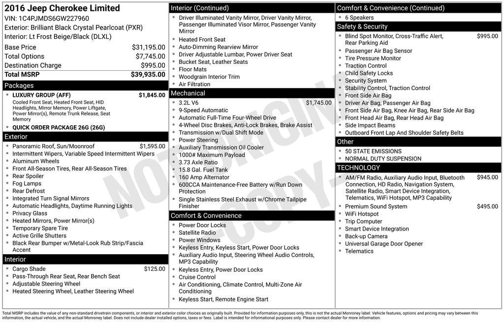 Used 2016 Jeep Cherokee Limited 4x4 SUV