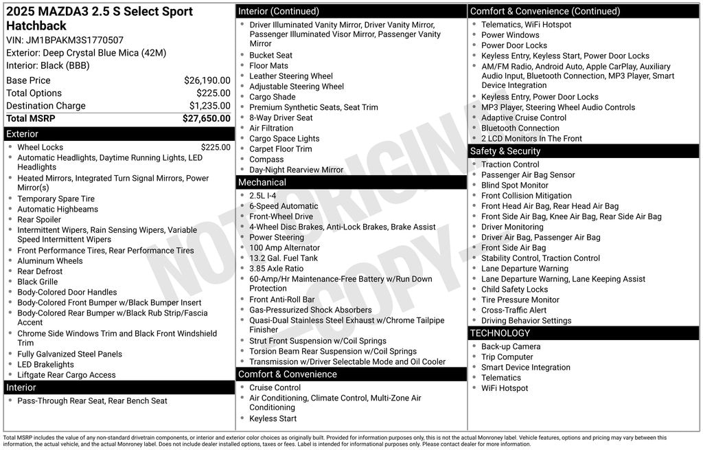 Certified 2025 Mazda Mazda3 2.5 S Select Sport Hatchback