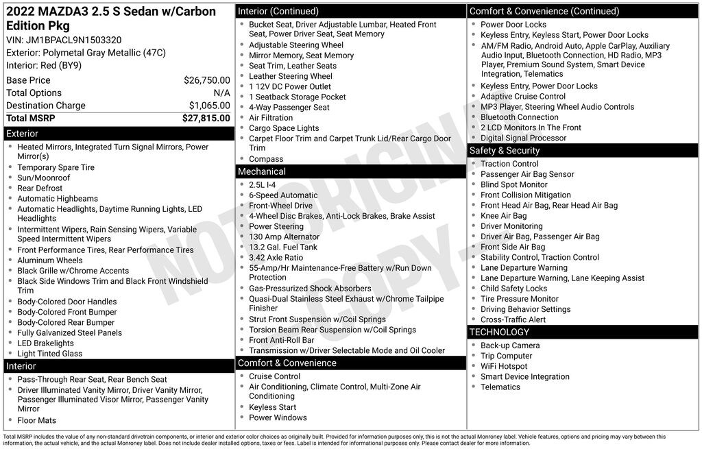 Used 2022 Mazda Mazda3 Carbon Edition Sedan