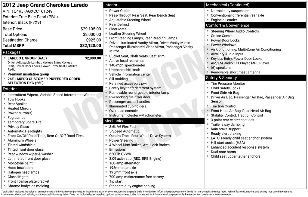 Used 2012 Jeep Grand Cherokee Laredo with VIN 1C4RJFAGXCC161249 for sale in Philadelphia, PA