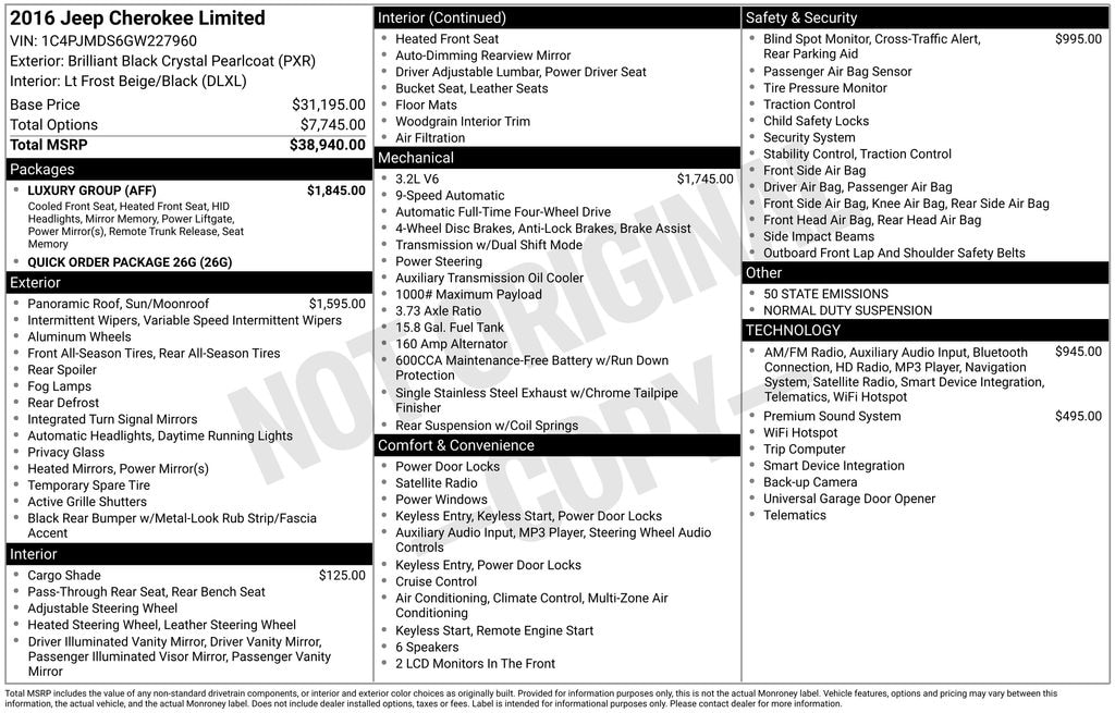 Used 2016 Jeep Cherokee Limited 4x4 SUV