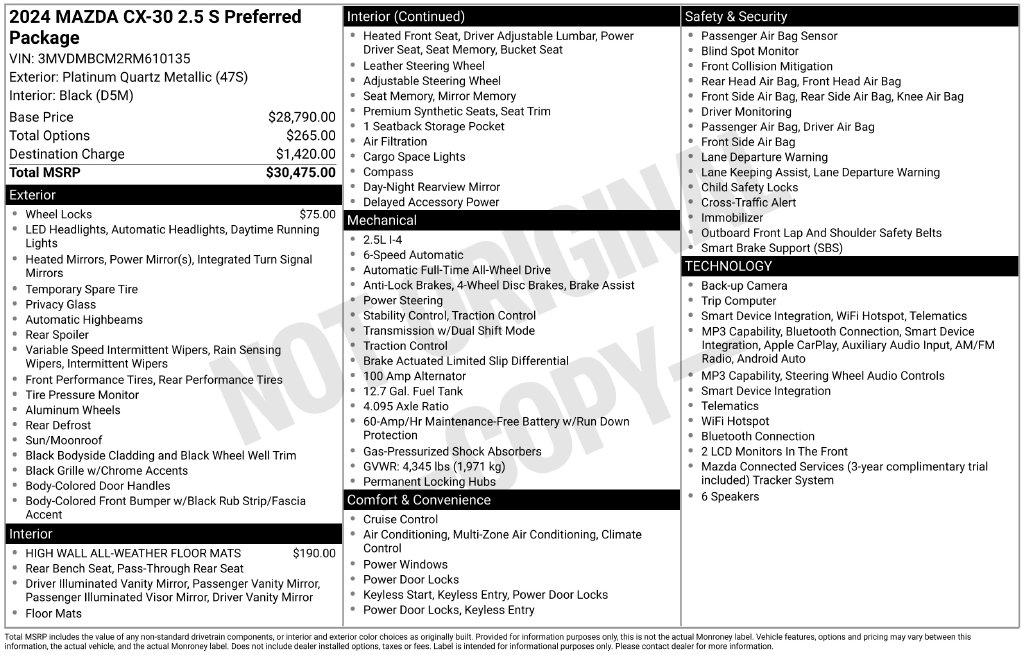 Certified 2024 Mazda CX-30 2.5 S Preferred Package SUV
