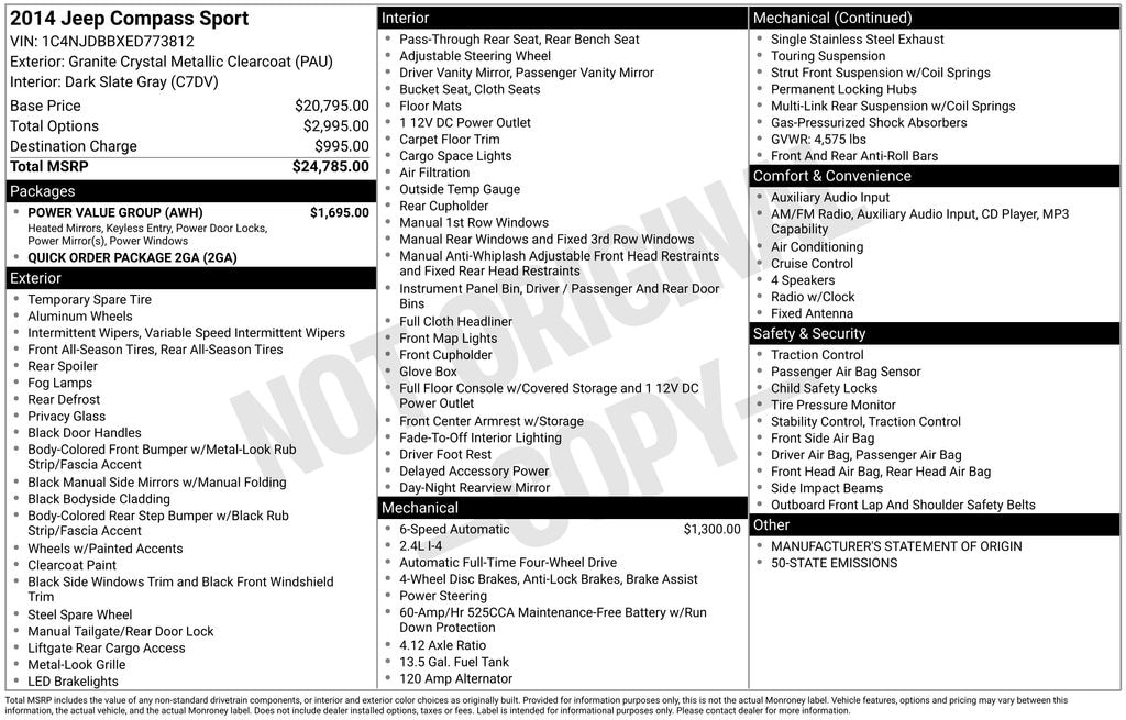 Used 2014 Jeep Compass Sport 4x4 SUV
