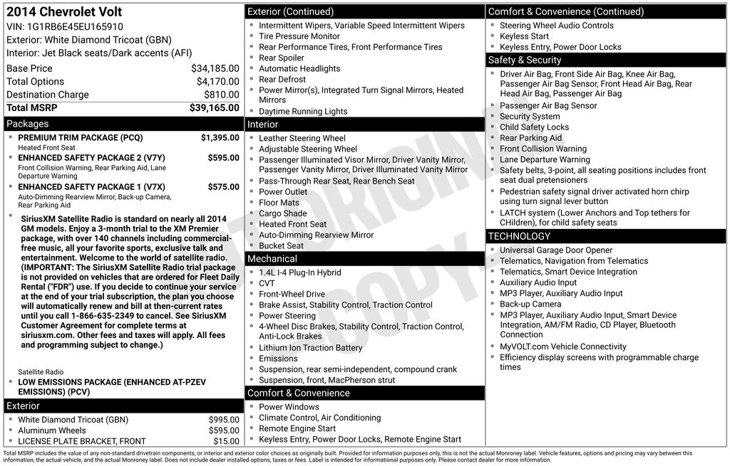 Used 2014 Chevrolet Volt Base with VIN 1G1RB6E45EU165910 for sale in Philadelphia, PA