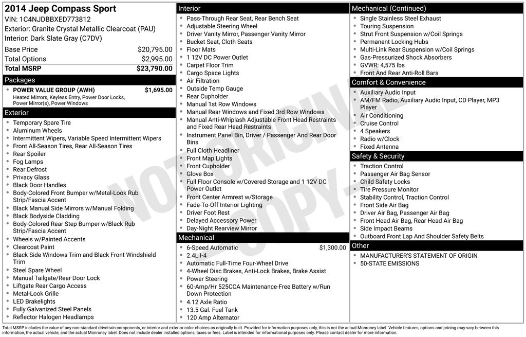 Used 2014 Jeep Compass Sport with VIN 1C4NJDBBXED773812 for sale in Philadelphia, PA