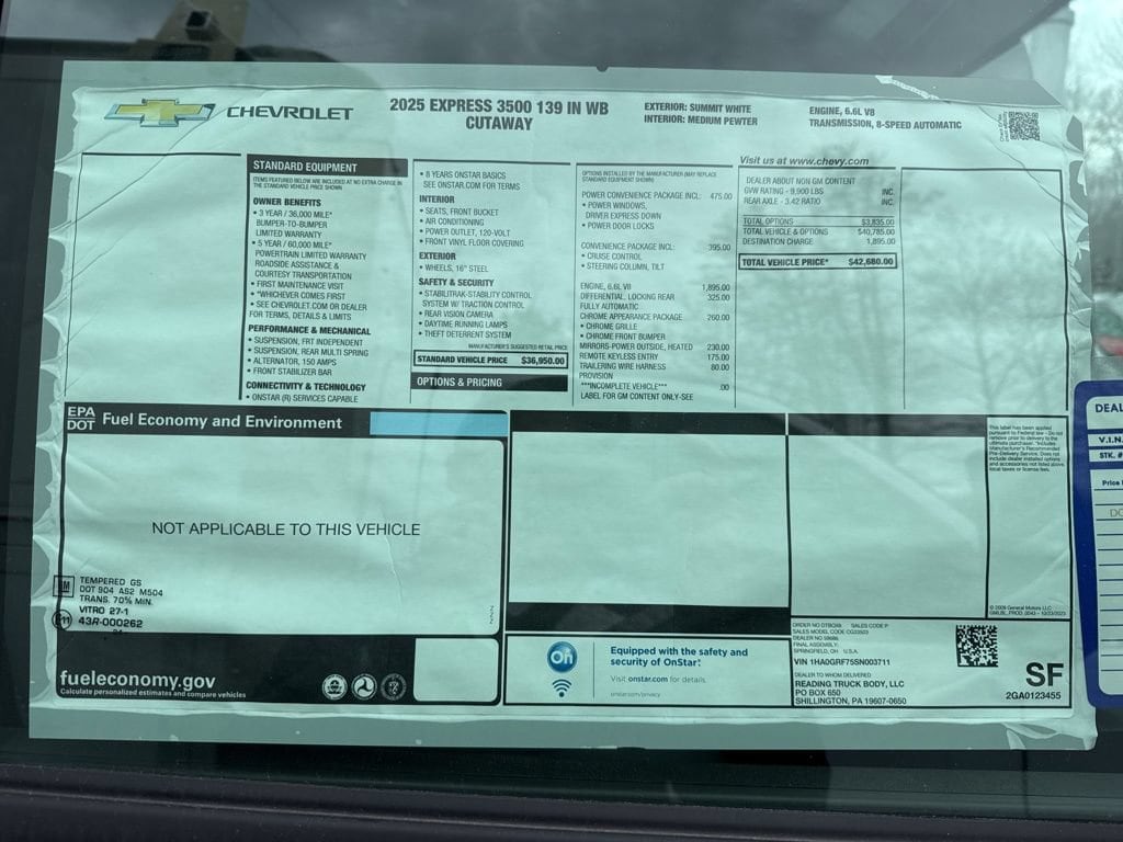New 2025 Chevrolet Express Cutaway 3500 1WT Cutaway Van