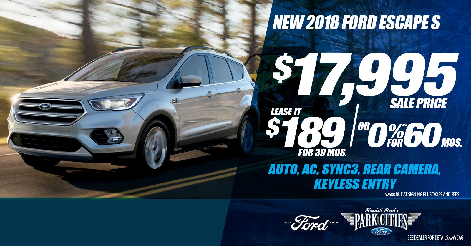 New 2018 Ford Escape S Available for Sale at Park Cities Ford of Dallas - Located in Dallas, TX