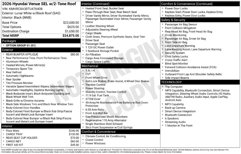 Certified 2026 Hyundai Venue SEL SUV