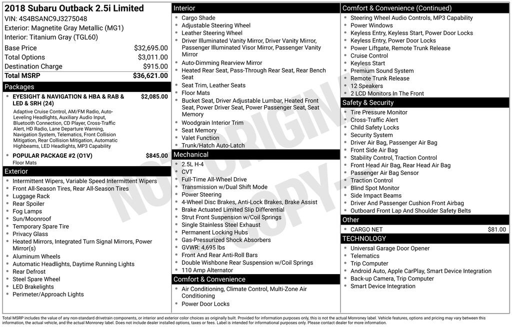 Used 2018 Subaru Outback 2.5i Limited SUV